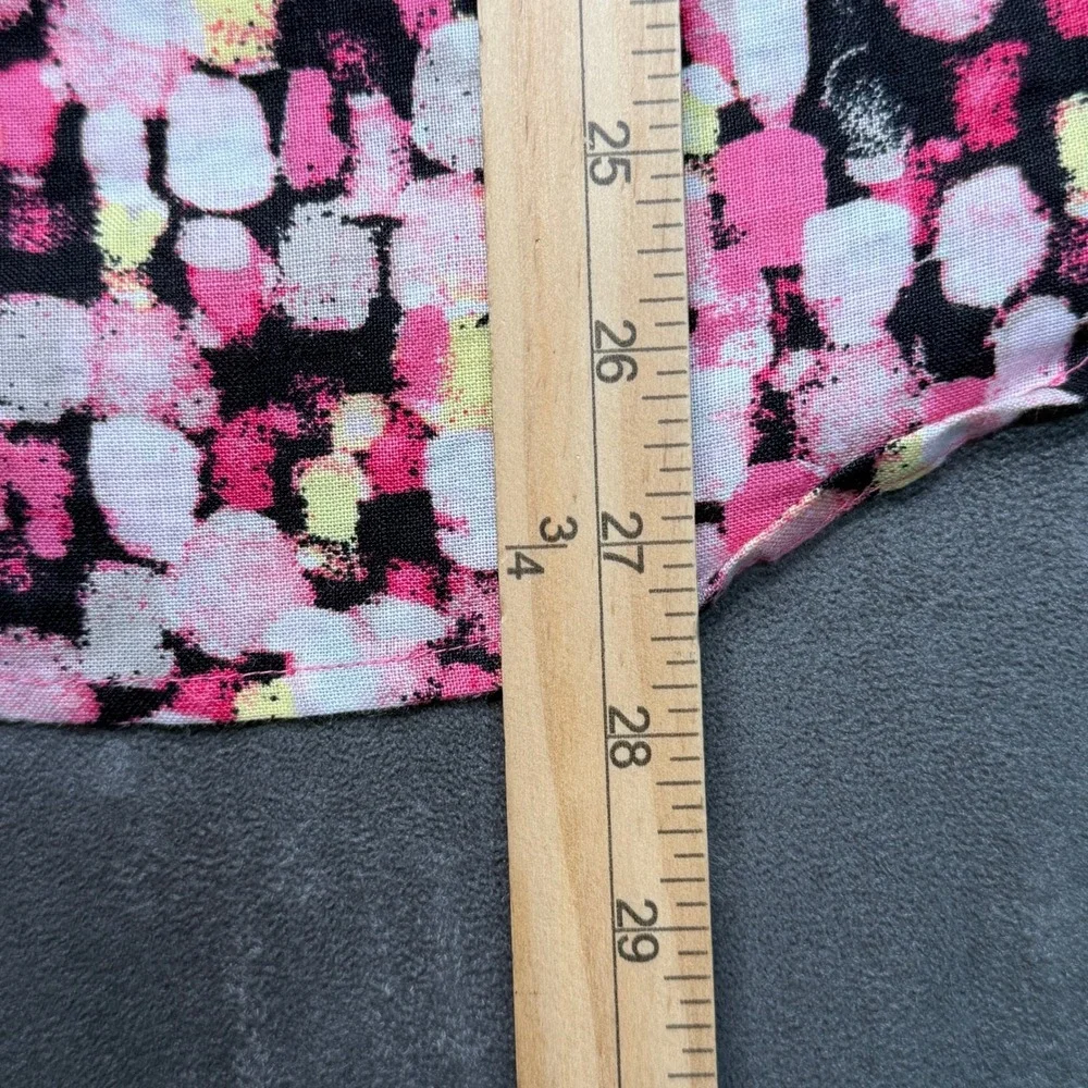 Kim Rogers Button Down Shirt‎ Women XL Pink Abstract Dot 100% Linen 3/4 Sleeve